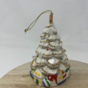 2003 Porcelain Christmas Tree Ornament – Hand Painted with Gold Trim Minor Flaws